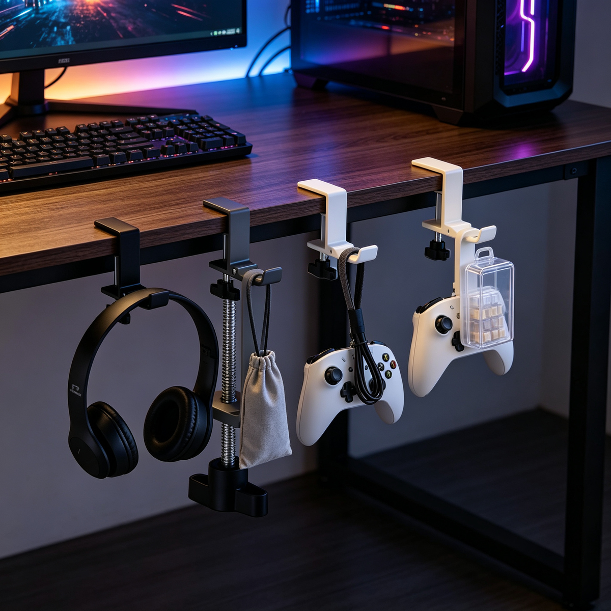 Desk-Edge Bag Hanger | Clamp-On Metal Hook | Keep Bags Off the Floor