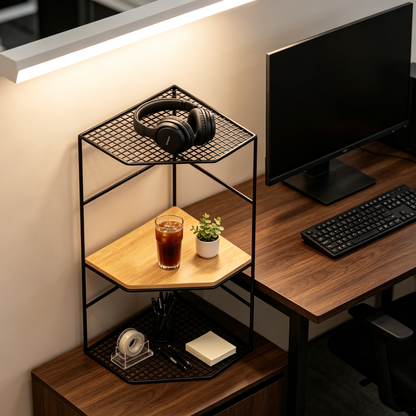 🖤 Corner Desktop Shelf | 3-Tier Vertical Storage | Modern Space-Saving Desk Organizer