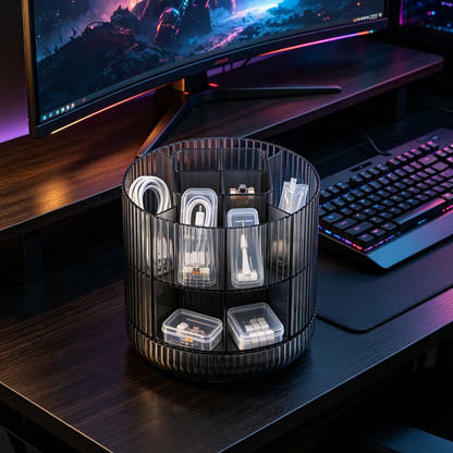 🖤 Rotating Desktop Organizer | Multi-Compartment Storage | Sleek Space-Saving Desk Essentia