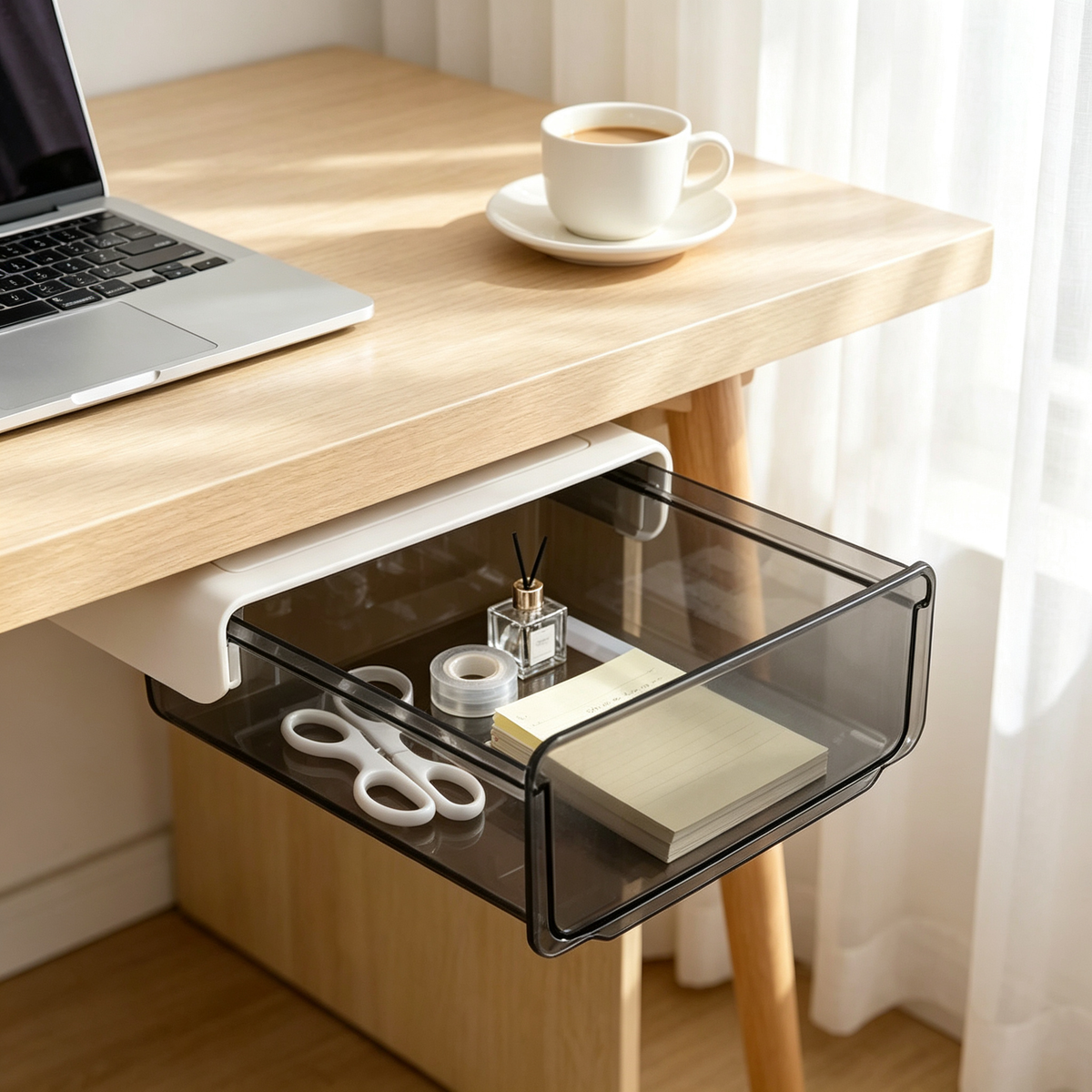 🤍 Under-Desk Hidden Drawer | Slide-Out Storage Organizer | Clean Clutter-Free Workspace